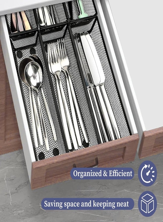 Limbeuuu 10 Pack Silverware Drawer Organizer 9 x 3 x 2 Inch Mesh Utensil Organizer for Kitchen Drawers with Interlocking Arm for Flatware Knives Spoons Fork Cosmetic Utensil Tabletop Storage Tray - Image 4